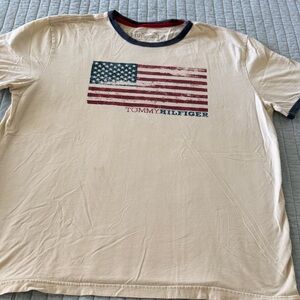 Tommy Hilfiger Cream Tee with Red & Blue Distressed Flag